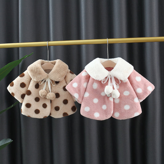 Abrigo Infantil Invierno con Cuello de Pelaje y Lunares