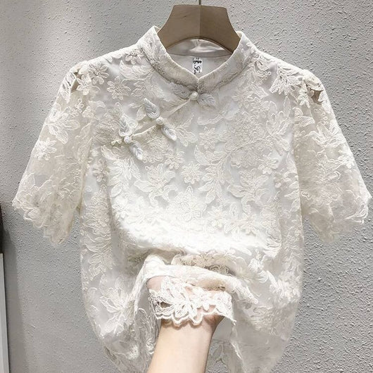 Blusa Étnica China con Encaje y Cierre de Hebilla - Image 15