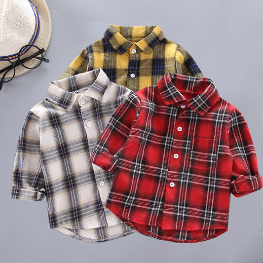 Camisas Cuadros Coreanas para Niños y Niñas - Corte Holgado Solapa Larga
