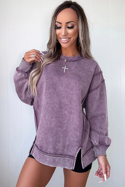Blusa Suelta Casual de Color Liso con Abertura Lateral - Image 9