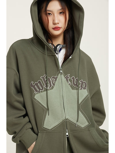 Cardigan Hoodie Mujer con Bordado de Estrellas Estilo Retro Americano - Image 3