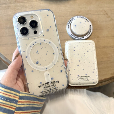 Funda Magnética para Celular Beige con Salpicadura Azul