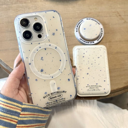 Funda Magnética para Celular Beige con Salpicadura Azul