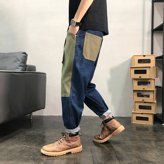 Pantalones Jeans Hip-hop Sueltos con Parches Contrastantes - Image 4