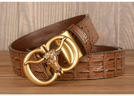 Cinturón para Hombre con Hebilla Automática Estilo Retro Cabeza de Buey - Image 25