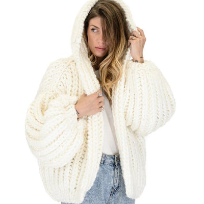 Cardigan Tejido a Mano Holgado con Capucha - Suéter Knit para Mujer - Image 4