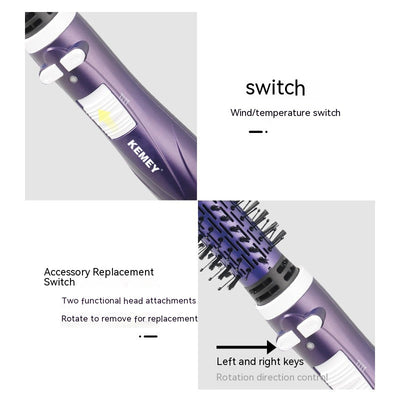 Purple and black hot air brush with a round barrel and bristles for curling or straightening hair. - Image 3