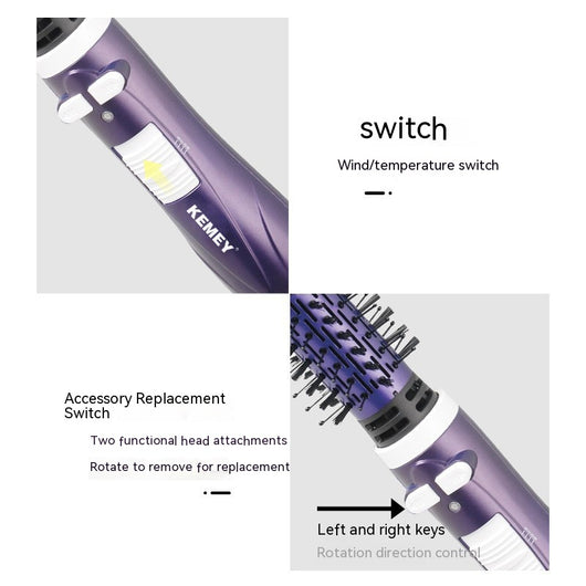 Purple and black hot air brush with a round barrel and bristles for curling or straightening hair. - Image 3