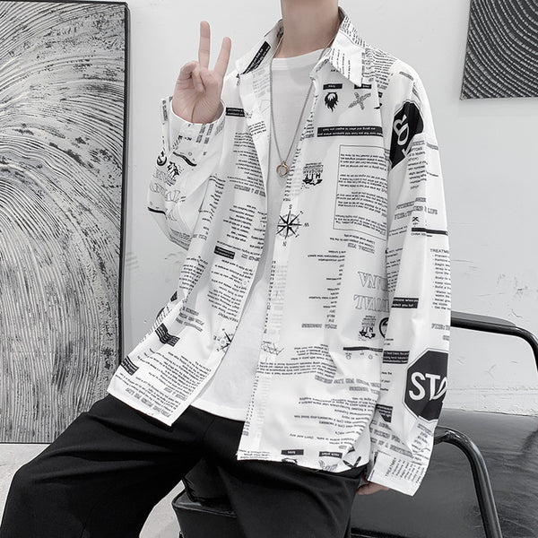 Camisa Larga de Seda Helada con Estampado para Hombre