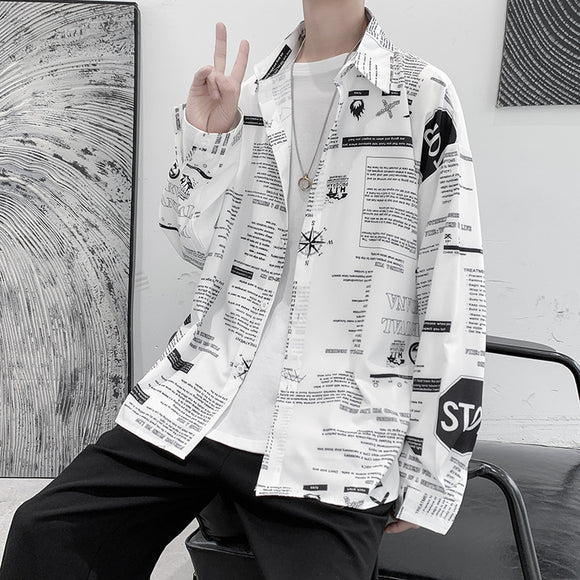 Camisa Larga de Seda Helada con Estampado para Hombre