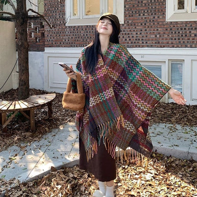 Rebozo Étnico Grueso con Borlas para Viajes y Clima Frío - Image 2