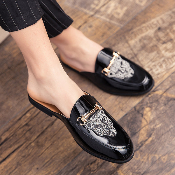 Pantuflas de Cuero Cerradas con Bordado - Zapatos Casuales de Moda para Hombre