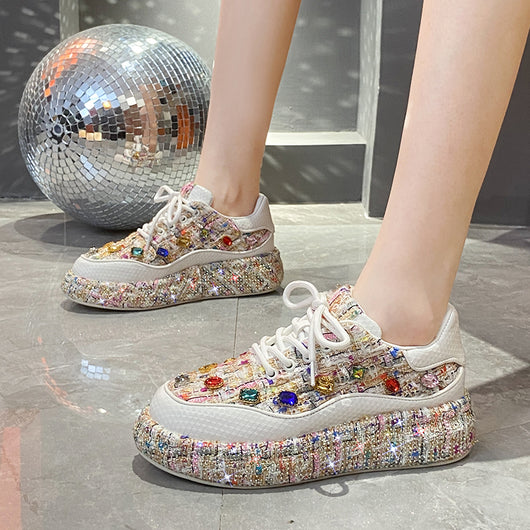 Mocasines Plataforma para Mujer con Tweed Colorido y Piedras - Zapatos Cómodos y Casuales - Image 18