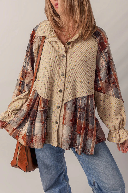 Camisa Cuadros Mujer con Detalles Rasgados y Volantes - Image 2