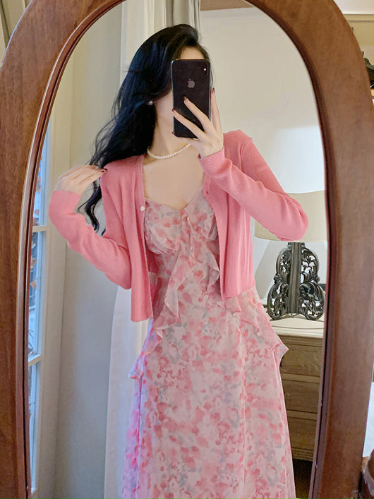 Conjunto de Dos Piezas Vestido Halter Floral Rosa - Image 3