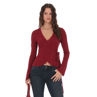 Blusa Escote en V Profundo con Cruzado Frontal y Encaje - Image 19