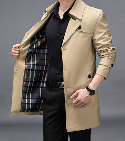 Chaqueta Cortaviento Larga para Hombre - Diseño Clásico Botones Tallas Grandes - Image 6