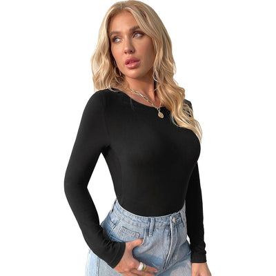 Blusa Ajustada Escotada de Cuello Redondo y Manga Larga - Image 10