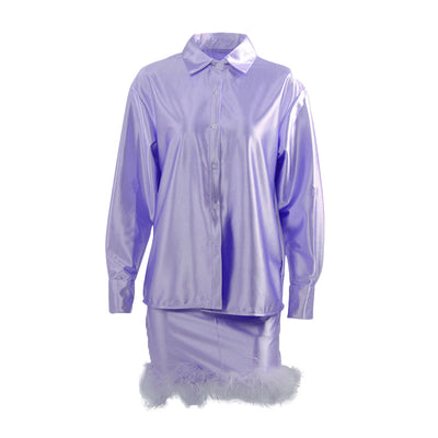 Falda Blusa de Satén con Plumas y Mangas Largas - Image 16