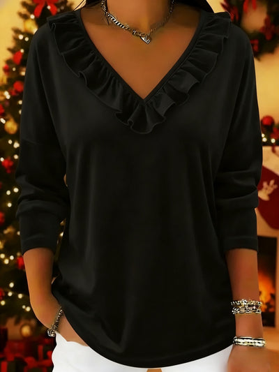 Blusa Elegante de Manga Larga con Cuello en V Fruncido - Image 6