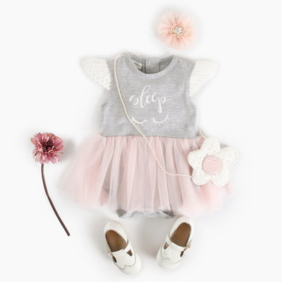 Mono Princesa de Verano para Bebé con Estampado de Dibujos Animados y Mangas Ángel
