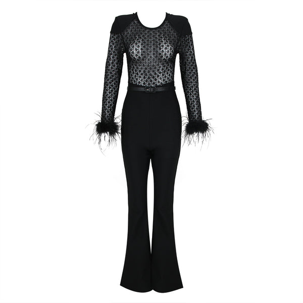 Jumpsuit Elegante para Mujer con Encaje, Plumas y Lentejuelas - Image 5