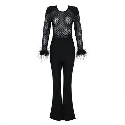 Jumpsuit Elegante para Mujer con Encaje, Plumas y Lentejuelas - Image 5