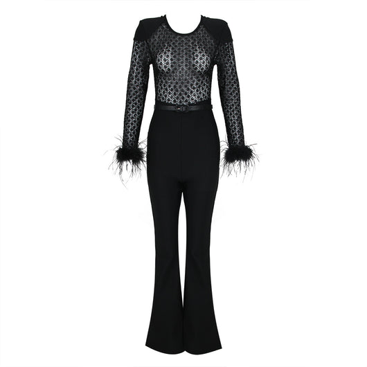 Jumpsuit Elegante para Mujer con Encaje, Plumas y Lentejuelas - Image 5