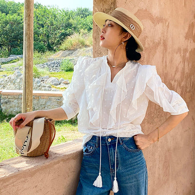 Blusa Blanca Francesa con Mangas Abullonadas - Image 2