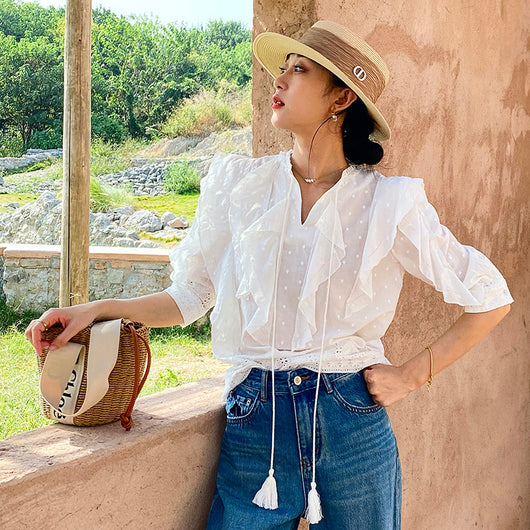Blusa Blanca Francesa con Mangas Abullonadas - Image 2