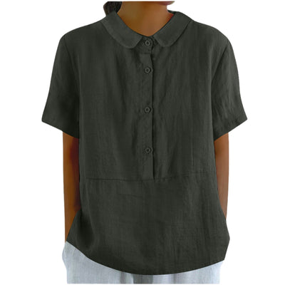 Blusa Casual de Algodón y Lino en Colores Sólidos para Mujer - Image 5