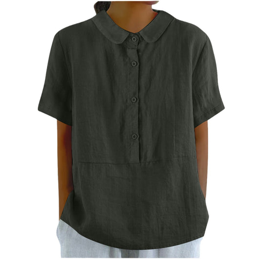Blusa Casual de Algodón y Lino en Colores Sólidos para Mujer - Image 5