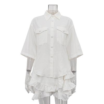 Conjunto Elegante: Blusa Manga Corta con Cuello Solapa y Falda Plisada - Image 21