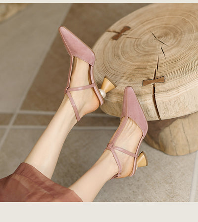 Sandalias Retro Francesas de Tacón Grueso con Hebilla en Gamuza para Mujer - Image 6