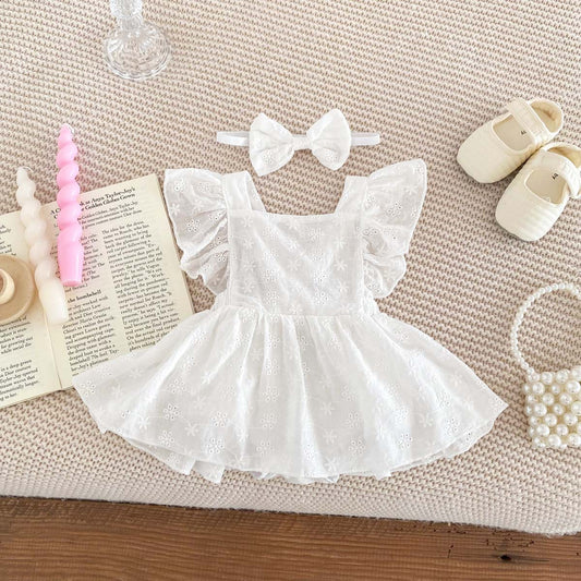 Vestido Jumpsuit Princesa para Niña con Mangas Volantes y Encaje