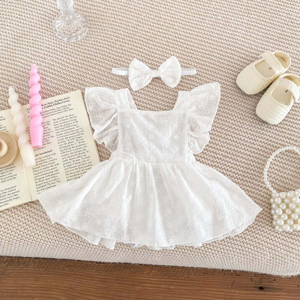 Vestido Jumpsuit Princesa para Niña con Mangas Volantes y Encaje