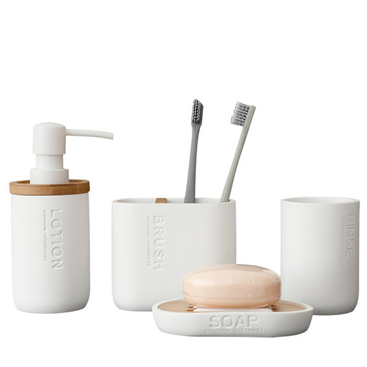 Set de 4 Piezas de Accesorios de Baño en Resina - Dispensador, Porta Cepillos y Vaso - Image 17