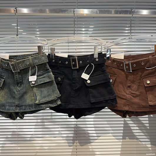 Shorts Denim Retro para Mujer con Bolsillos Grandes y Cinturón - Image 20