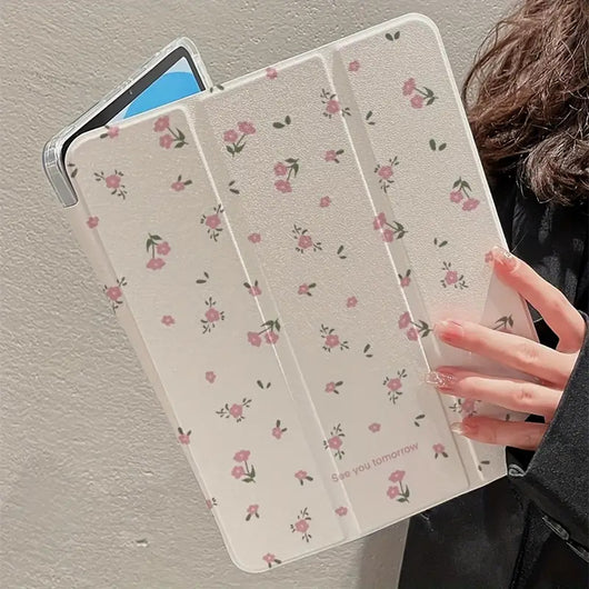 Funda Protectora Tablet Flores Transparentes con Soporte Tri-Fold - Image 4