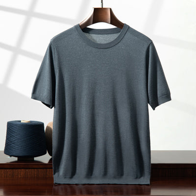 Camiseta Manga Corta Hombre Cuello Redondo Tejida Suelta Casual - Image 4