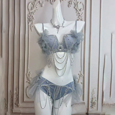 Bikini Azul Ahumado Brillante con Cadena - Estilo Vacacional - Image 29
