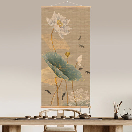 Biombo Decorativo Bambú con Pintura de Scroll para Sala de Estar - Image 3