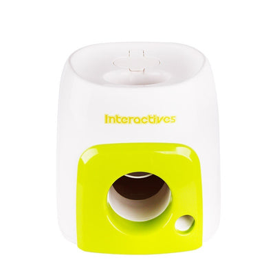 White and lime green interactive pet dog baseball food reward machine with tennis balls and treats. - Image 5