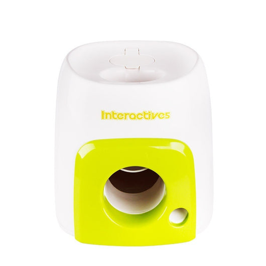 White and lime green interactive pet dog baseball food reward machine with tennis balls and treats. - Image 5