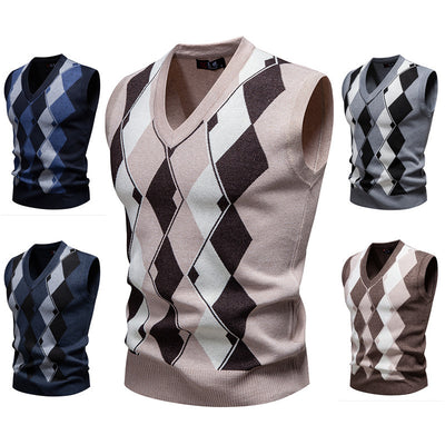 Suéter Tejido Jacquard para Hombre - Chaleco Cuello V