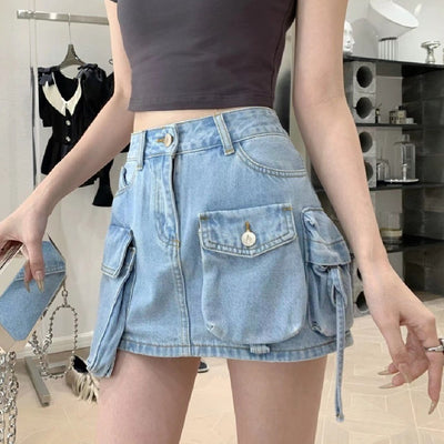 Falda Denim con Bolsillos Funcionales para Trabajo - Image 3
