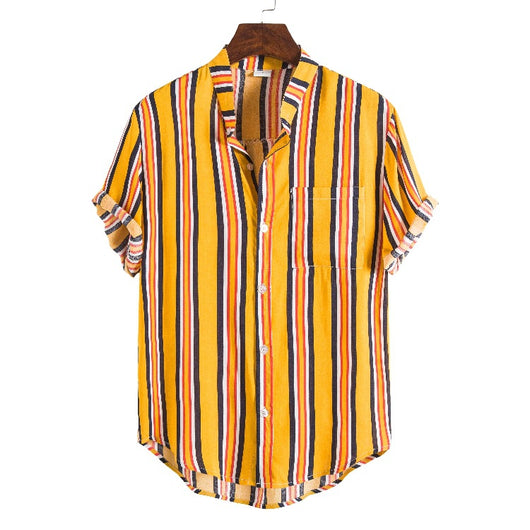Camisa Casual Hombre Talla Grande Cuello Parado Rayas Manga Corta - Image 5