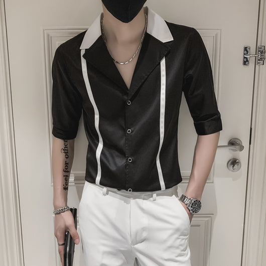 Camisa Slim Fit a Rayas Manga Corta para Hombre - Image 5