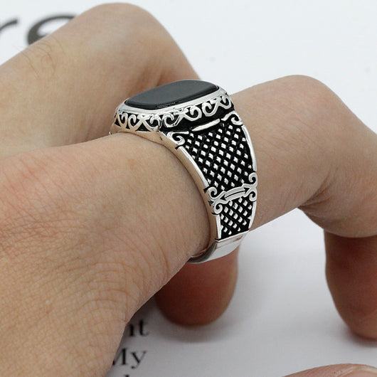 Anillo de Plata Tailandesa 925 con Ágata Negra Vintage - Image 4