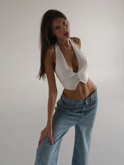 Top Halter Escotado de Color Liso - Diseño Atrevido y Versátil - Image 25